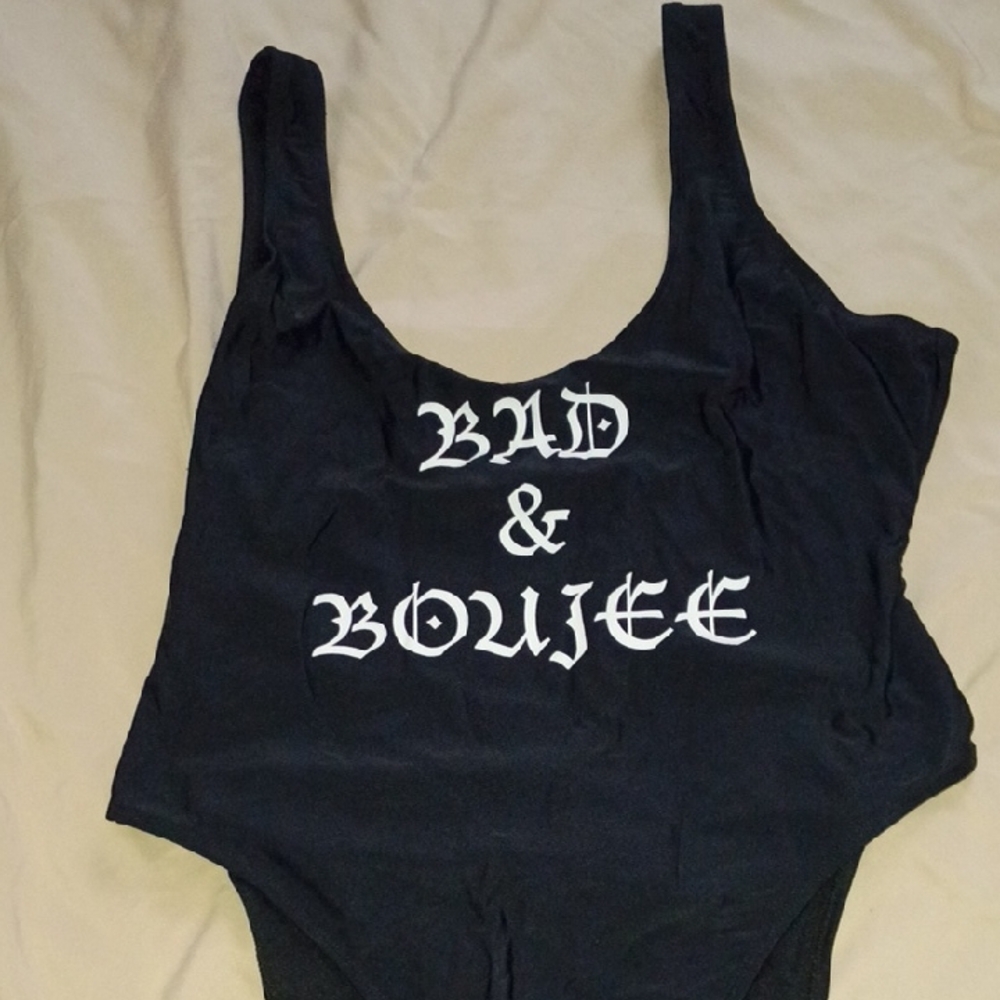 Bad & Boujee Black Swimsuit Bold Statement One-Piece / Bikini View 2